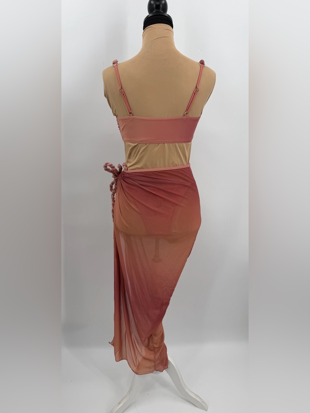 Dusty Rose Ombre Braided Bikini Set Cover Up 3 Piece S resort vacation tropical - Picture 3 of 12